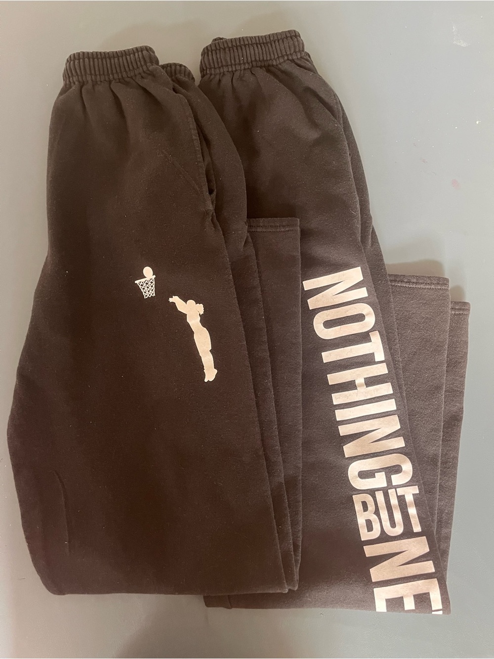 Jerzees Black Sweatpants with White Basketball Graphics